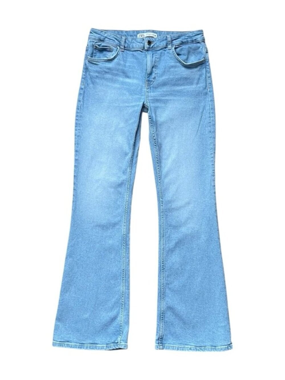 ZARA Curved High-Waisted Jeans Women’s US 10 Light‎ Blue Stretch Denim
